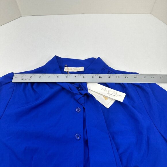 Belle Poque Women's Size Medium Blouse Short Sleeve Button Up Blue New With Tags - Picture 9 of 14